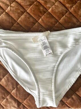Jessica Simpson Womens Ribbed Bikini Swim Bottoms Cutout Hipster Ivory L